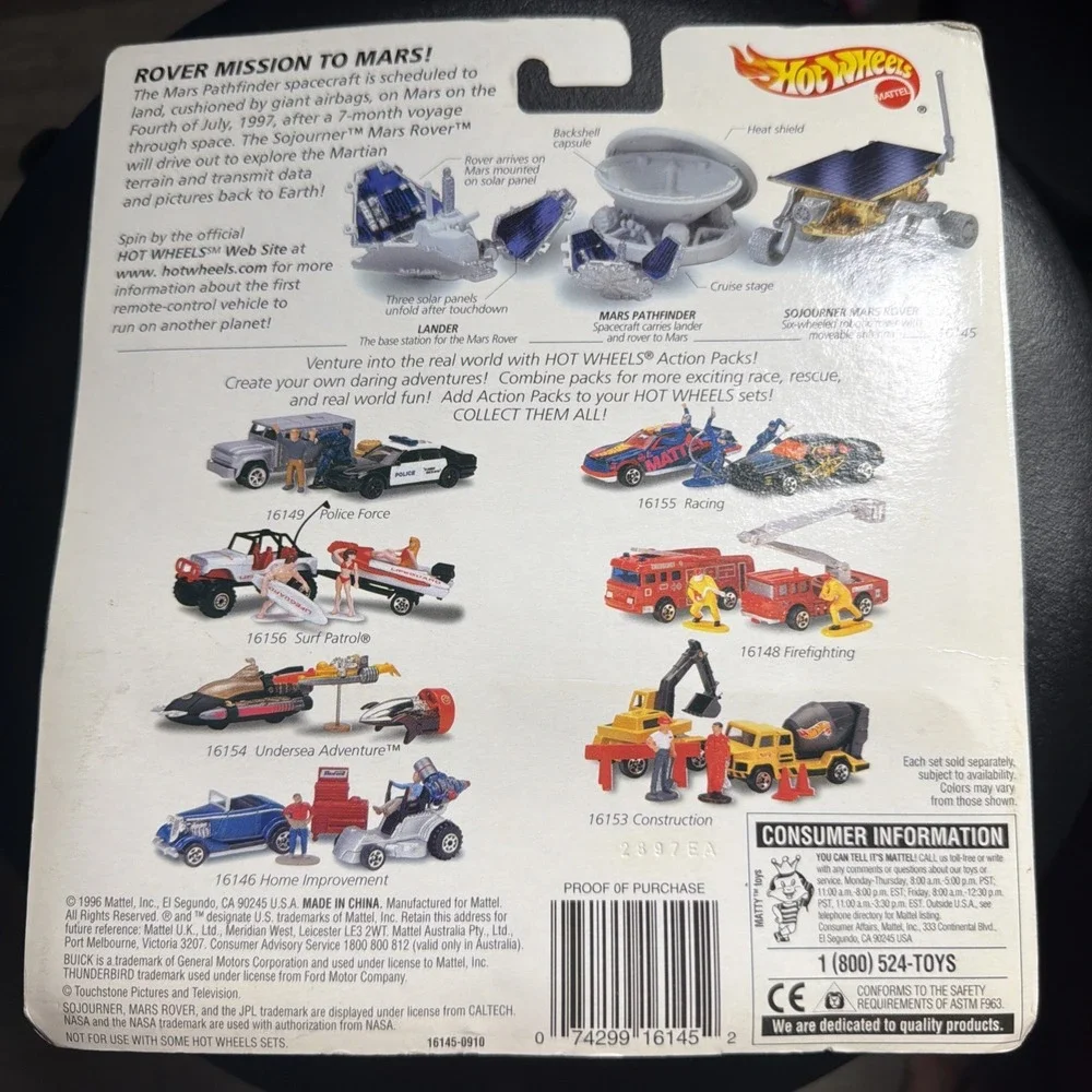 Hot Wheels Action Pack JPL Sojourner Mars Rover #16145 Circa 1996 Mission Mattel